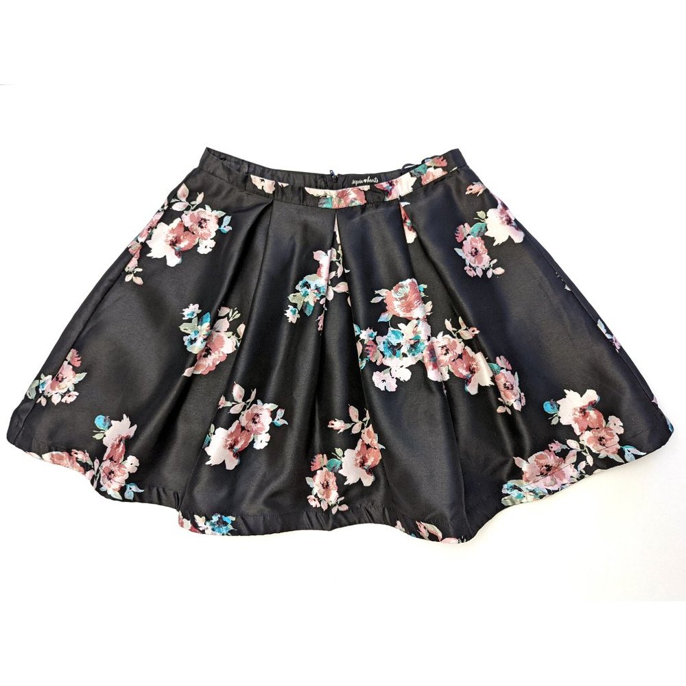 Sequin Hearts Floral Print Formal Fancy Prom Skirt Black Junior's Size 11